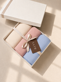Pastel Trio bundle — cream, blush pink and powder blue instant chiffon hijabs in a SATR gift box